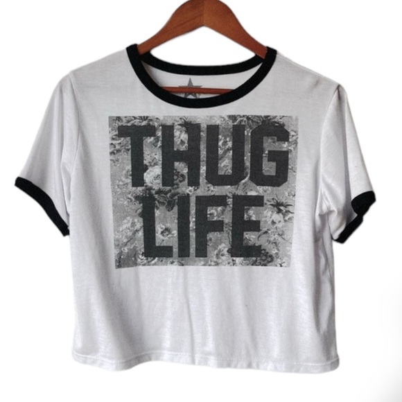 Thug Life Crop Top by Hybrid Apparel Women's xl White Short Sleeve Crew Neck - Picture 2 of 6